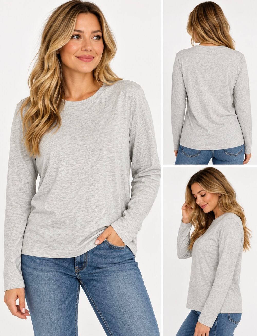 Ardene Basic Women’s S Gray Long Sleeve Crewneck Tee Minimalist Casual Top